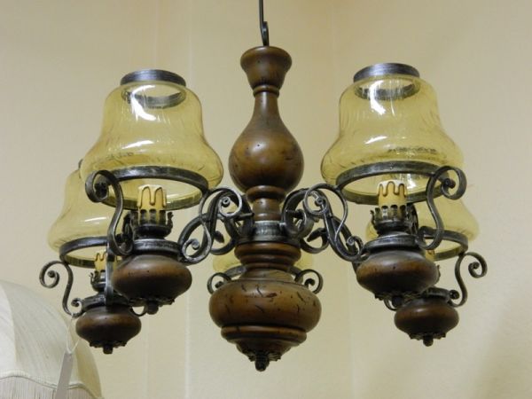 Deckenlampe, Eiche 5 Arme