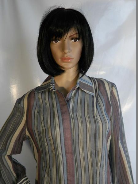 Klaus Dilkrath Bluse Blau/Khaki/Braun Gestreift Gr. 42