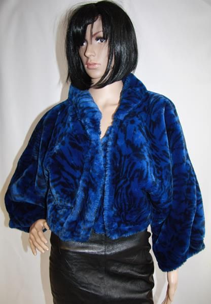 Fellimitat-Jacke Gr. S blau-schwarz