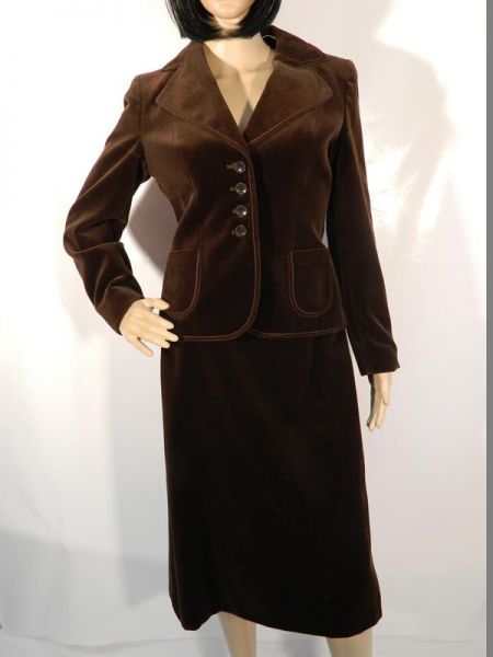 Kostüm Braun Samt Rock + Bluse Gr. 40 (2-teilig)