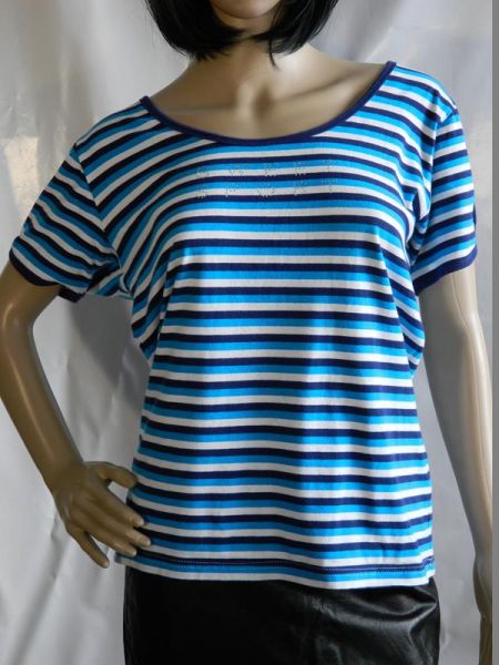 Sweet Delicate T-Shirt Blau Gestreift mit Glitzersteinchen Gr. L