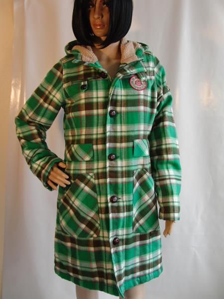 Winterjacke Gr. 36 kariert in Grün kariert mit Kapuze