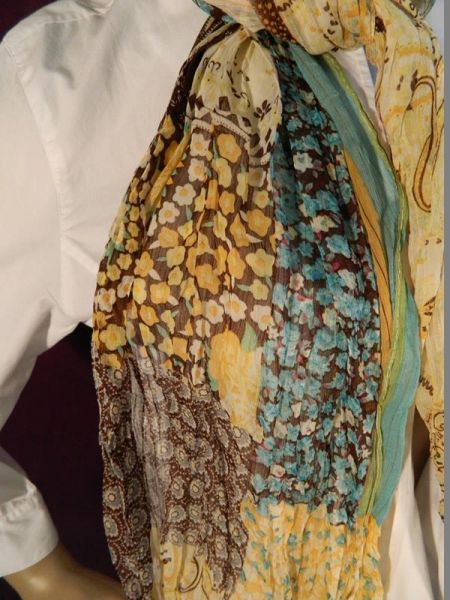 Halstuch, Orange/Blau/Braun, Blumenmuster