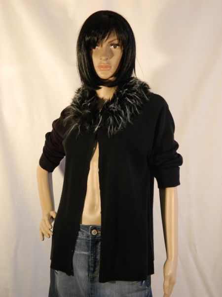 Strickjacke mit Fellimitatkragen, Größe: M