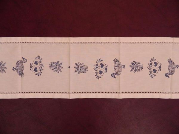 Tischdecke, Lang/Schmal, Weiß/Blau mit Entenmotiv