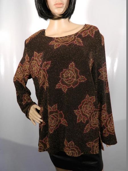 Varena Shirt Schwarz-Gold Glitzernd mit Rosenmotiv Gr. XL