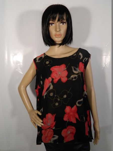 Bluse Schwarz mit roten Blumen Gr. 50
