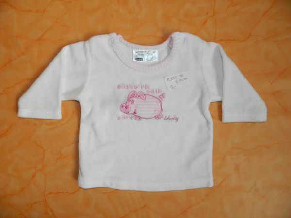 Baby Pullover Weiss Schweinmotiv Gr. 56