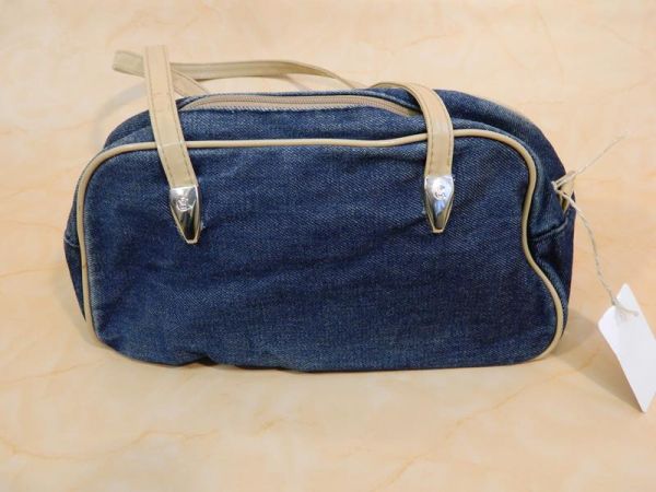 Handtasche Stoffüberzug Blau mit Beige