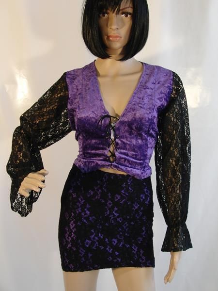 Lila Bluse mit Spitze (One Size) Gr.38