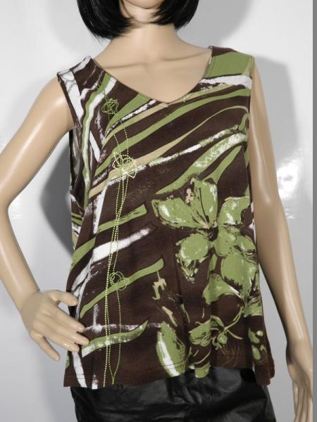 Bonita Top Braun/Grün Blumenmotiv Gr. XL