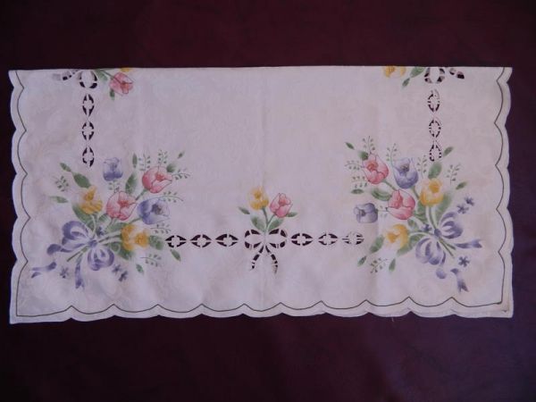 Tischdecke, Creme mit Blumenmuster, Quadratisch