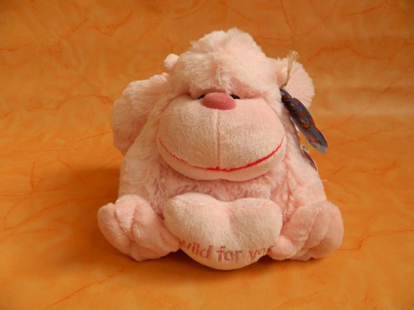 Stofftier Gorilla rosa mit Herz