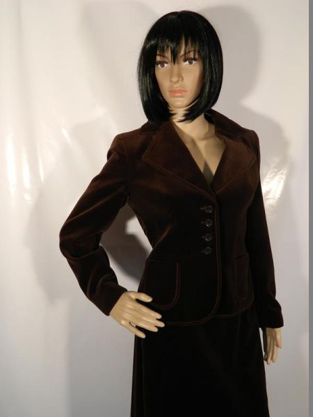 Kostüm Braun Samt Rock + Bluse Gr. 40 (2-teilig)