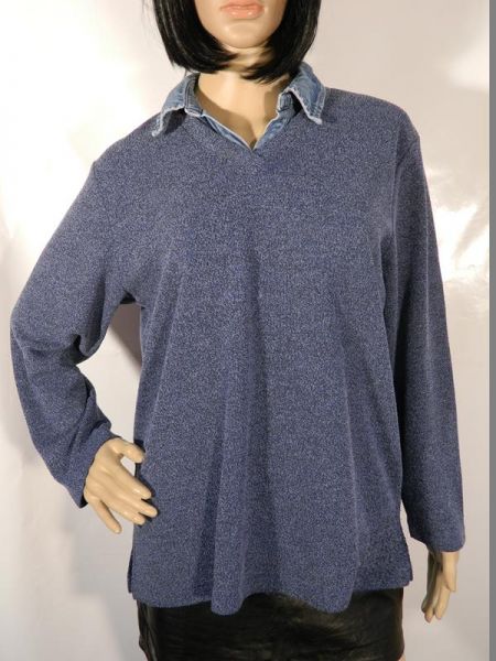 Gina Laura Pullover Blau Jeanskragen Gr. M
