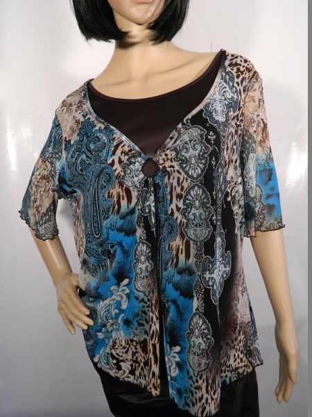 C&A Bluse Türkis Braun Gr. 50