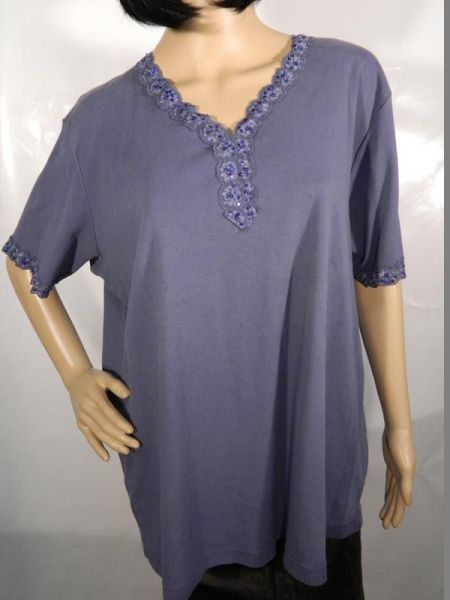 Shirt Blau mit Stickmuster und Perlen Gr. 50