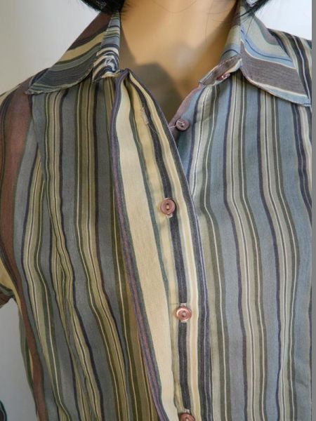 Klaus Dilkrath Bluse Blau/Khaki/Braun Gestreift Gr. 42