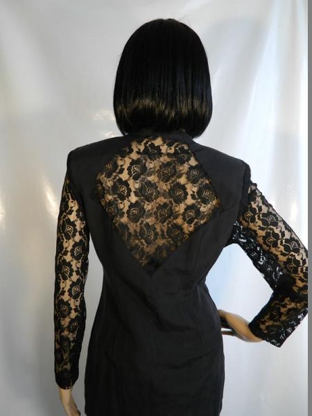 Bluse Lang Schwarz mit Spitze Gr. 36