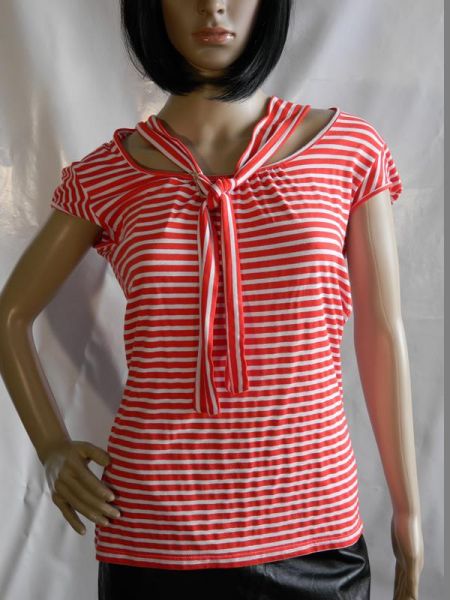 Shirt Rot/Weiß gestreift mit festem Halstuch ca. Gr. 38