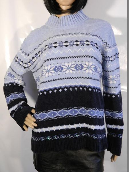 Pullover Blau Streifenmuster Gr. 36/38