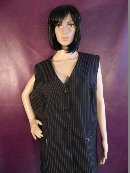 Ladys Anzug, Schwarz Gestreift, Ärmellos, Gr. 52 (2-teilig)