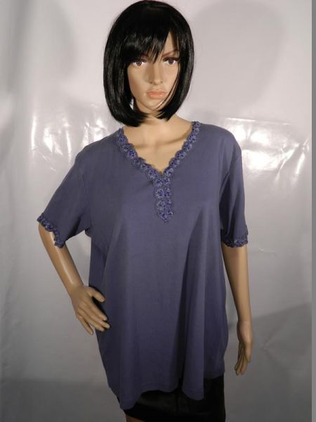 Shirt Blau mit Stickmuster und Perlen Gr. 50