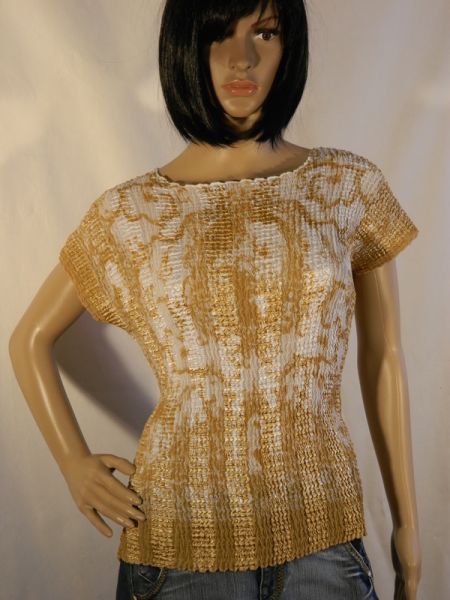 Bluse, gold/weiß, Größe: 42/44