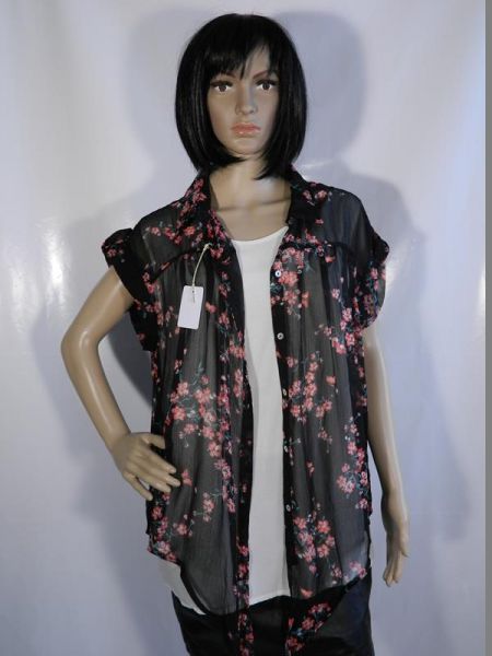 Yessica Bluse Schwarz Blumenmuster Durchsichtig Gr. 48