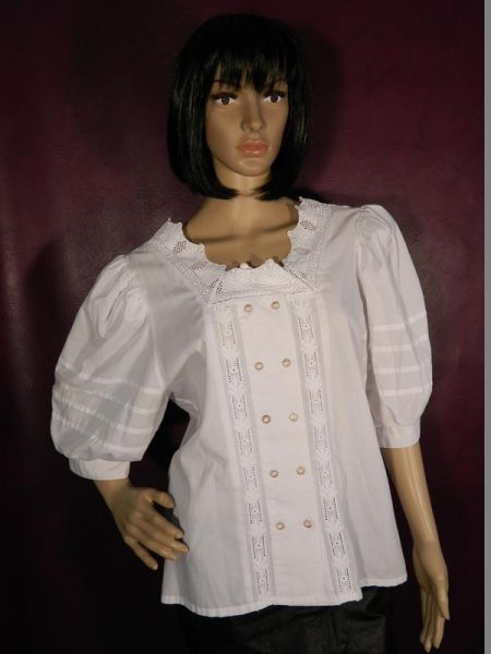 Bluse Weiß Landhausstil mit Stickmuster Gr.42