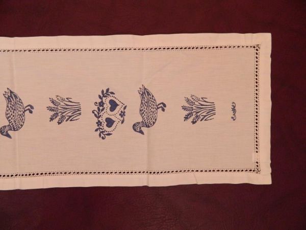 Tischdecke, Lang/Schmal, Weiß/Blau mit Entenmotiv