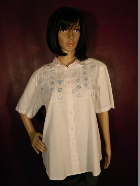 Mohren Bluse Weiß mit Stick Gr. M