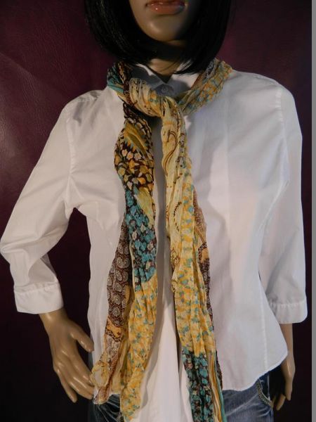 Halstuch, Orange/Blau/Braun, Blumenmuster