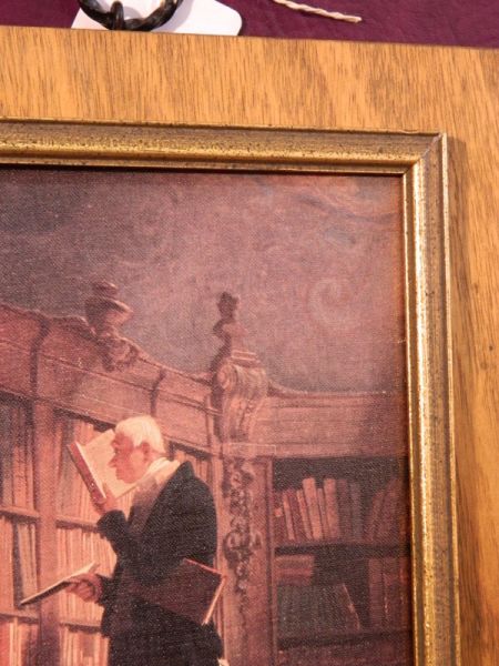 Spitzweg-Der Bücherwurm, Leinwand-Druck im Rahmen