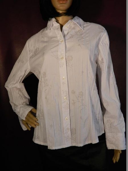 Bluse Weiss mit silber glitzerndem Blumenmuster Gr. 42