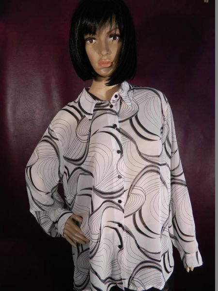 Bluse Weiss mit schwarzem Muster Gr. 46