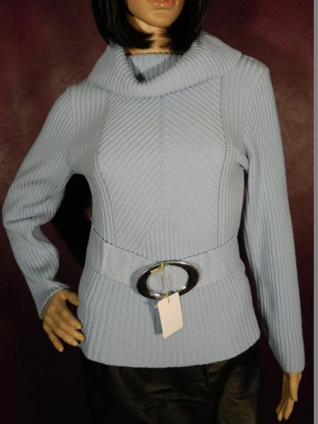 Pullover Blau mit Gürtel und Rollkragen