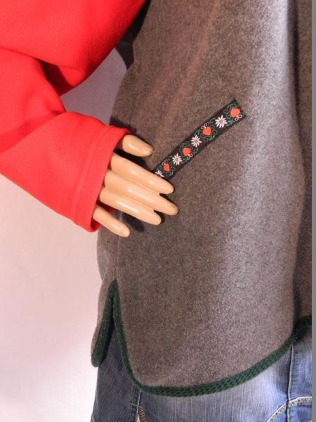 Pullover Grau/Rot bestickt mit Blumenmotiv, Gr. 44/46