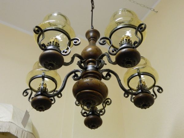 Deckenlampe, Eiche 5 Arme