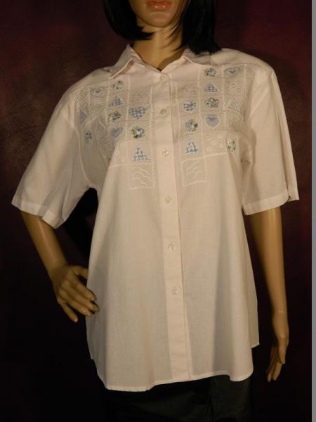 Mohren Bluse Weiß mit Stick Gr. M