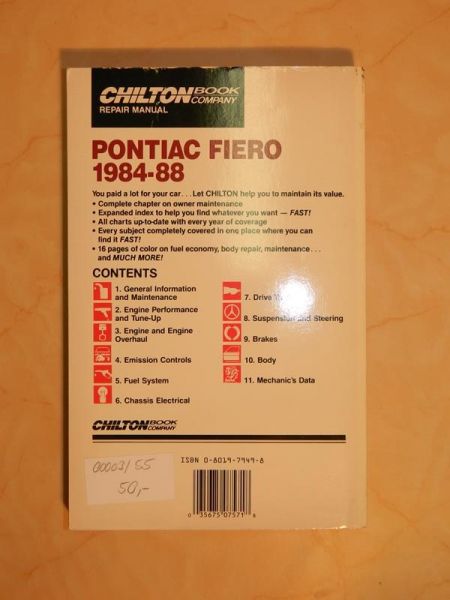 Pontiac Fiero 1984-1988 Repair Manual (Englisch)