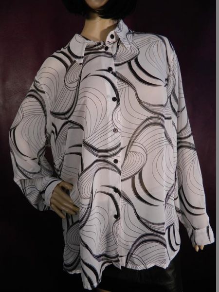 Bluse Weiss mit schwarzem Muster Gr. 46