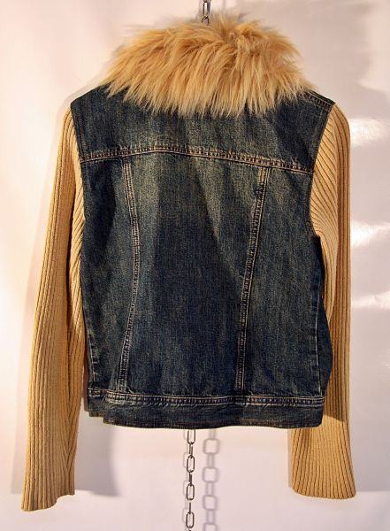 Jeans-Jacke im Materialmix mit Kunstfellkragen Gr. 36