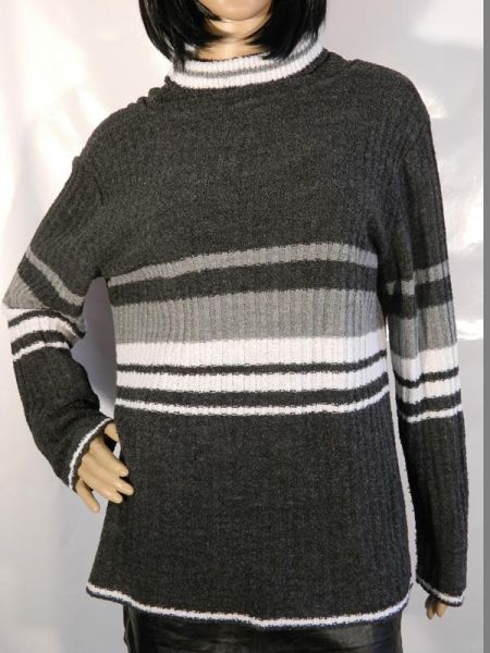 Pullover Grau Streifen Gr. 44/46