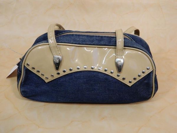 Handtasche Stoffüberzug Blau mit Beige