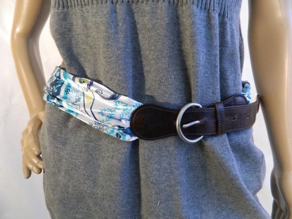 Gürtel mit Tuchelement, Blau/Weiß/Gelb/Braun