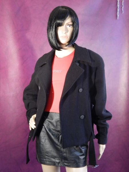 Woll-Jacke Biker-Stil schwarz mit Gürtel Gr. 40