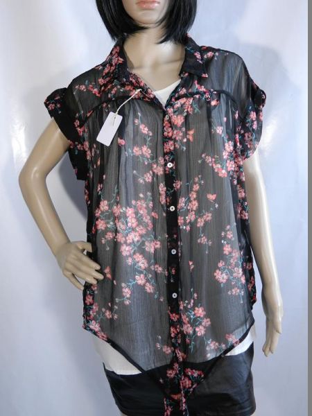 Yessica Bluse Schwarz Blumenmuster Durchsichtig Gr. 48