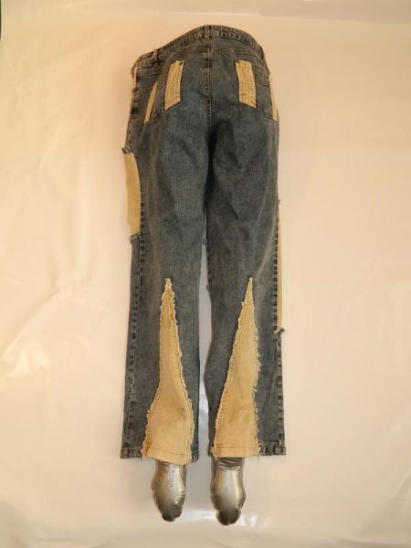 Jeans Patchwork Look Blau-Beige Gr. 40
