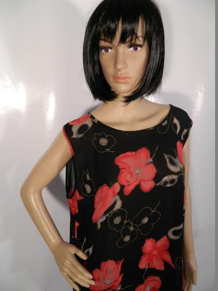 Bluse Schwarz mit roten Blumen Gr. 50